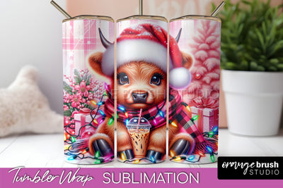 Christmas Tumbler Wrap, Highland Cow Tumbler Sublimation Sublimation OrangeBrushStudio 