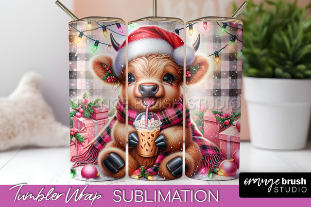 Christmas Tumbler Wrap, Highland Cow Tumbler Sublimation Sublimation OrangeBrushStudio 