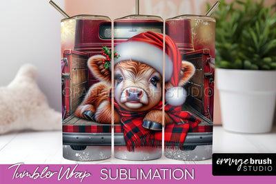 Christmas Tumbler Wrap, Highland Cow Tumbler Sublimation Sublimation OrangeBrushStudio 