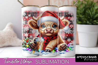 Christmas Tumbler Wrap, Highland Cow Tumbler Sublimation Sublimation OrangeBrushStudio 
