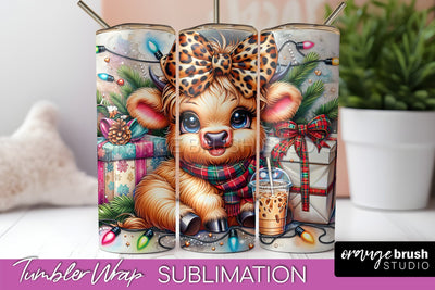 Christmas Tumbler Wrap, Highland Cow Tumbler Sublimation Sublimation OrangeBrushStudio 
