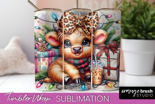 Christmas Tumbler Wrap, Highland Cow Tumbler Sublimation Sublimation OrangeBrushStudio 