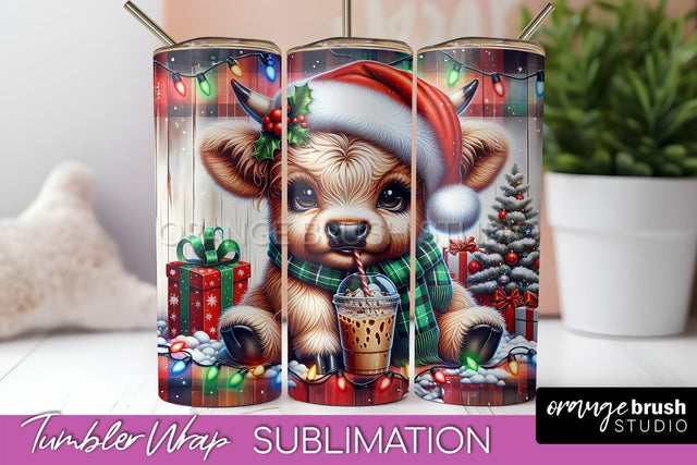 Christmas Tumbler Wrap, Highland Cow Tumbler Sublimation Sublimation OrangeBrushStudio 