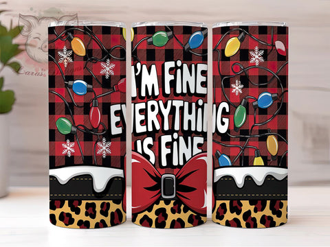 Christmas Tumbler Wrap, Leopard Print Bow Design, I'm Fine Tumbler, Holiday Sublimation, 20oz Tumbler, Christmas Lights Design, Digital Tumbler Wrap Sublimation Lara' s Designs 