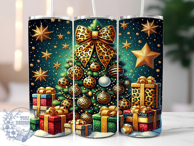 Christmas Tumbler Wrap, Leopard Print Design, Christmas Tree Tumbler, Holiday Drinkware, Festive Sublimation, Trendy Christmas Gift, Cute Holiday Decor, Personalized Tumbler Sublimation ToriDesigns 