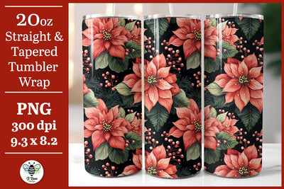 Christmas Tumbler Wrap | Poinsettia Sublimation PNG Sublimation B Renee Design 