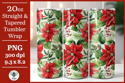Christmas Tumbler Wrap | Poinsettia Tumbler PNG Sublimation B Renee Design 