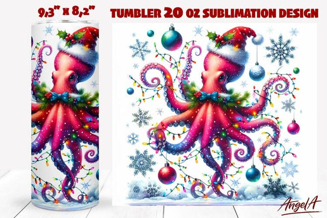 Christmas tumbler wrap, sea animals PNG, funny octopus Sublimation Angelina Semenova 