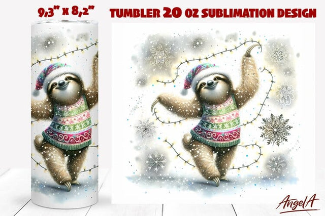 Christmas tumbler wrap, sloth tumbler wrap, funny animal PNG Sublimation Angelina Semenova 