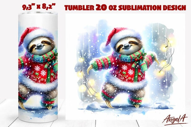 Christmas tumbler wrap, sloth tumbler wrap, funny animal PNG Sublimation Angelina Semenova 