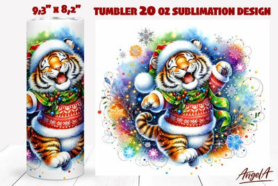 Christmas tumbler wrap, tiger tumbler wrap, tiger cartoon Sublimation Angelina Semenova 