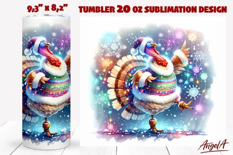 Christmas tumbler wrap, turkey illustrations, funny bird Sublimation Angelina Semenova 