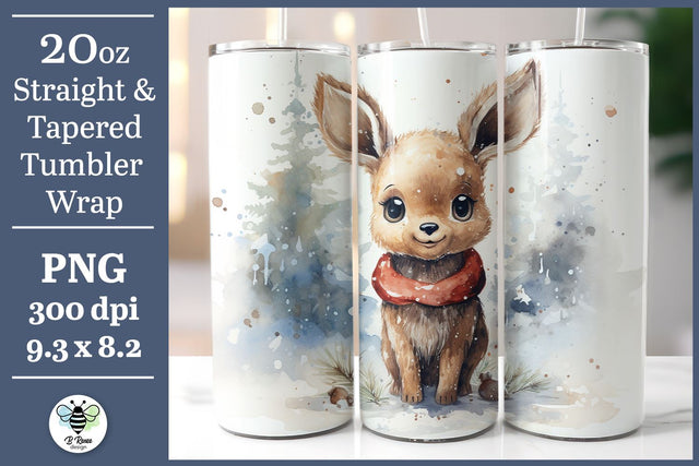 Christmas Tumbler Wrap | Watercolor Reindeer PNG Sublimation B Renee Design 