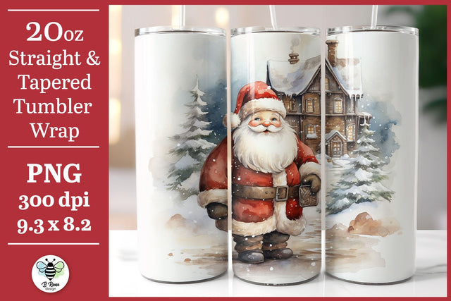 Christmas Tumbler Wrap | Watercolor Santa Sublimation PNG Sublimation B Renee Design 