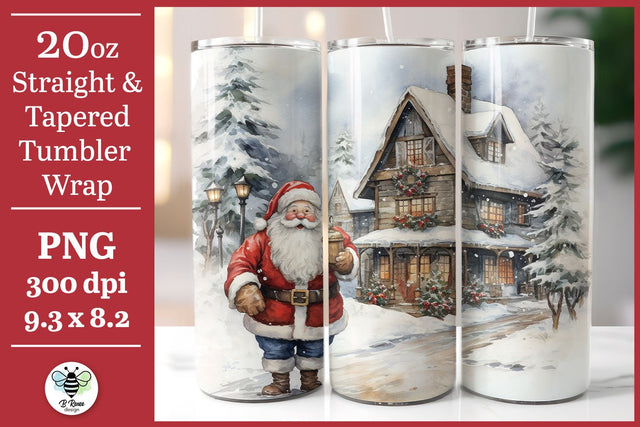 Christmas Tumbler Wrap | Watercolor Santa Sublimation PNG Sublimation B Renee Design 