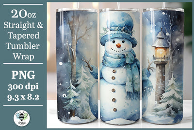 Christmas Tumbler Wrap | Watercolor Snowman Sublimation PNG Sublimation B Renee Design 