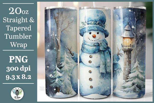 Christmas Tumbler Wrap | Watercolor Snowman Sublimation PNG Sublimation B Renee Design 