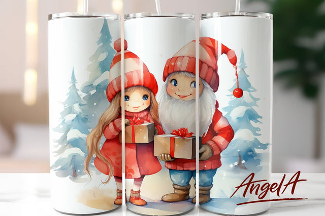 Christmas tumbler wrap / watercolor winter gnomes PNG Sublimation Angelina Semenova 