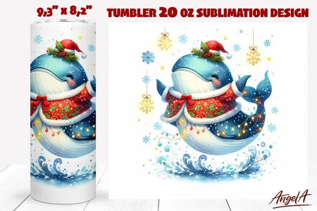 Christmas tumbler wrap, whale illustration, sea animals Sublimation Angelina Semenova 