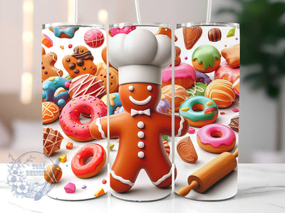 Christmas Tumbler Wraps, Gingerbread Man and Donuts Skinny Tumbler Wrap, Gingerbread Man Tumbler Sublimation Designs Straight & Tapered - Instant Download Sublimation ToriDesigns 