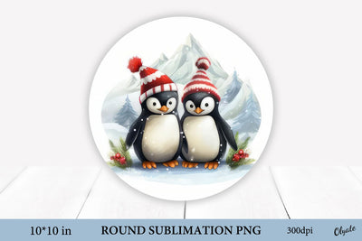Christmas Two Penguins Round Sign PNG. Pinguin PNG Sublimation Olga Terlyanskaya 