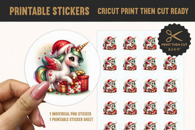 Christmas Unicorn Printable Sticker PNG Sublimation BijouBay 