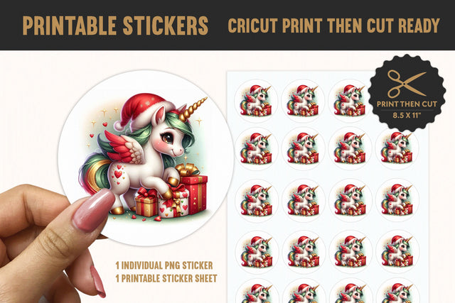 Christmas Unicorn Printable Sticker PNG Sublimation BijouBay 