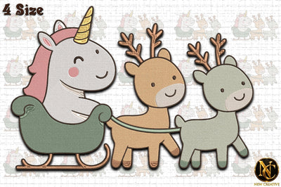 Christmas Unicorn Sleigh Embroidery Design Embroidery/Applique DESIGNS designartist 
