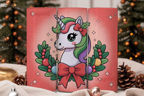 Christmas Unicorn Tumbler Wrap Sublimation DesignSVG 