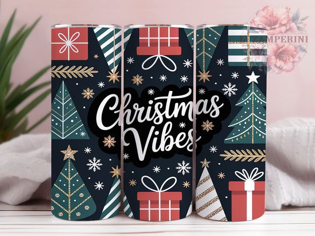 Christmas Vibes Holiday Tumbler, Holiday Season Wrap, Festive Sublimation Design, Merry Christmas Cup, 20Oz Skinny Tumbler Wrap, Cheerful Holiday Mug, Seasonal Xmas Design Sublimation Li Zamperini 
