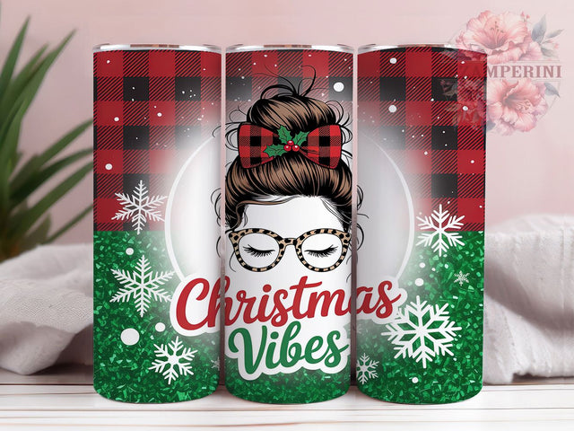 Christmas Vibes Messy Bun Mom Tumbler, Messy Bun Mom Wrap, Mom Life Holiday Sublimation, Festive Christmas Cup, 20Oz Skinny Tumbler Wrap, Cute Mom Christmas Mug, Stylish Holiday Design Sublimation Li Zamperini 