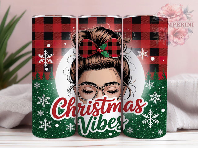 Christmas Vibes Messy Bun Mom Tumbler, Messy Bun Mom Wrap, Mom Life Holiday Sublimation, Festive Christmas Cup, 20Oz Skinny Tumbler Wrap, Cute Mom Christmas Mug, Stylish Holiday Design Sublimation Li Zamperini 