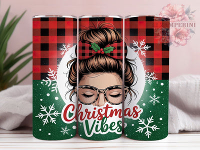 Christmas Vibes Messy Bun Mom Tumbler, Messy Bun Mom Wrap, Mom Life Holiday Sublimation, Festive Christmas Cup, 20Oz Skinny Tumbler Wrap, Cute Mom Christmas Mug, Stylish Holiday Design Sublimation Li Zamperini 