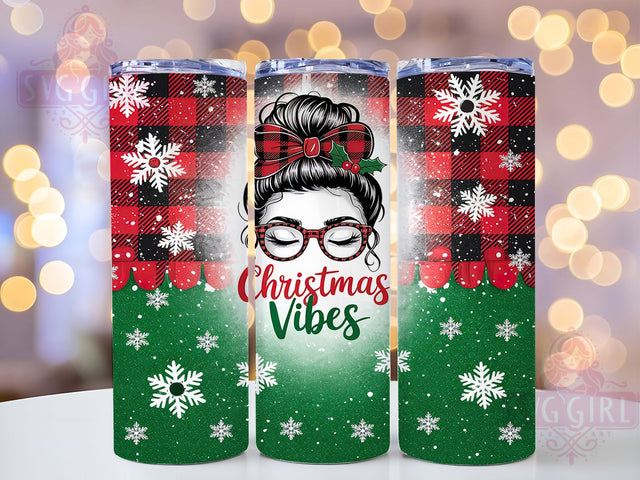 Christmas Vibes Messy Bun Tumbler, Messy Bun Wrap, 20Oz Christmas Drinkware, Holiday Vibes Tumbler, Festive Messy Bun Cup, Sublimation Christmas Gift, Xmas Drinkware Wrap Sublimation SvggirlplusArt 