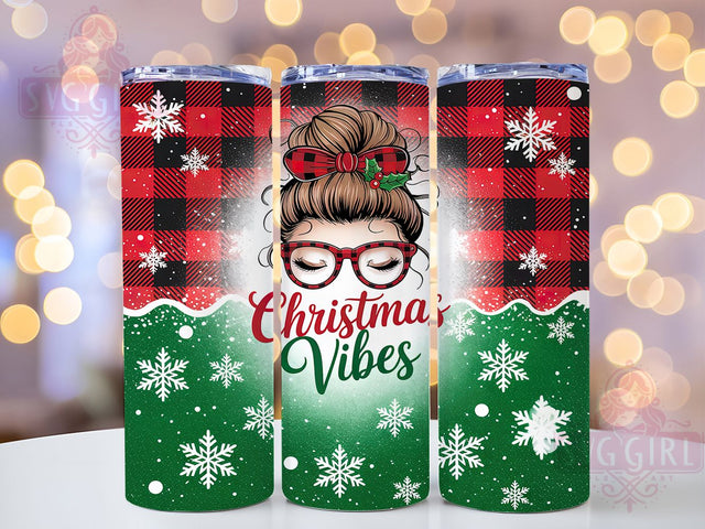 Christmas Vibes Messy Bun Tumbler, Messy Bun Wrap, 20Oz Christmas Drinkware, Holiday Vibes Tumbler, Festive Messy Bun Cup, Sublimation Christmas Gift, Xmas Drinkware Wrap Sublimation SvggirlplusArt 