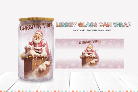 Christmas Vibes Retro Santa Claus Glass Can Sublimation PNG Sublimation BijouBay 
