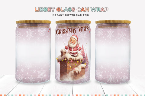 Christmas Vibes Retro Santa Claus Glass Can Sublimation PNG Sublimation BijouBay 