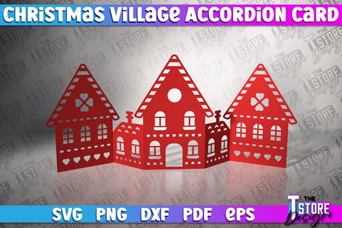 Christmas Village Accordion Card Bundle | Christmas Houses | Christmas Decoration | Gift Design | SVG File SVG The T Store Design 