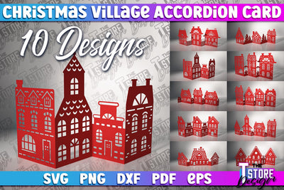 Christmas Village Accordion Card Bundle | Christmas Houses | Christmas Decoration | Gift Design | SVG File SVG The T Store Design 