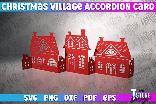 Christmas Village Accordion Card | Christmas Houses | Christmas Decoration | Gift Design | SVG File SVG The T Store Design 