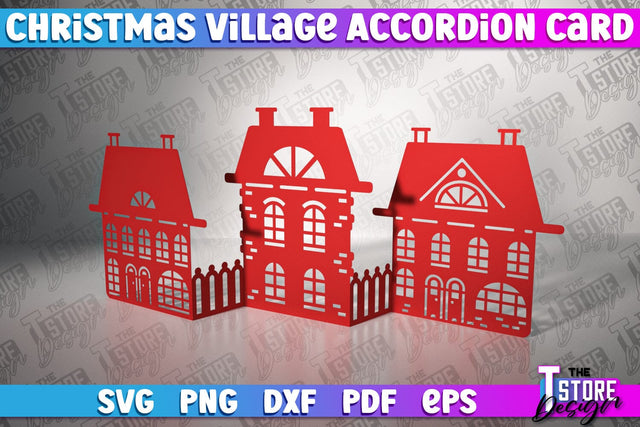 Christmas Village Accordion Card | Christmas Houses | Christmas Decoration | Gift Design | SVG File SVG The T Store Design 