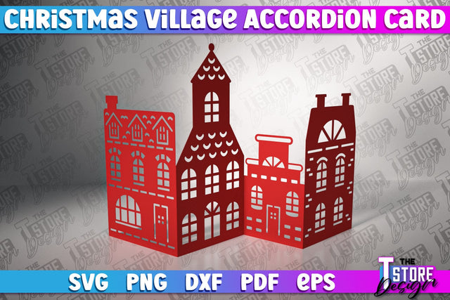 Christmas Village Accordion Card | Christmas Houses | Christmas Decoration | Gift Design | SVG File SVG The T Store Design 