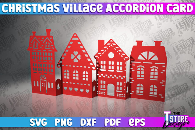 Christmas Village Accordion Card | Christmas Houses | Christmas Decoration | Gift Design | SVG File SVG The T Store Design 