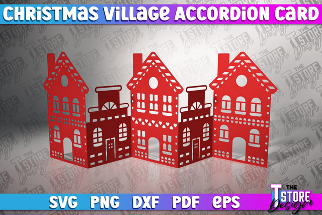 Christmas Village Accordion Card | Christmas Houses | Christmas Decoration | Gift Design | SVG File SVG The T Store Design 