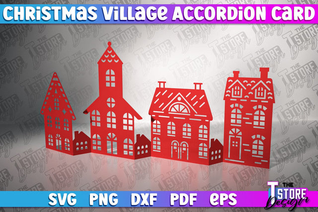 Christmas Village Accordion Card | Christmas Houses | Christmas Decoration | Gift Design | SVG File SVG The T Store Design 