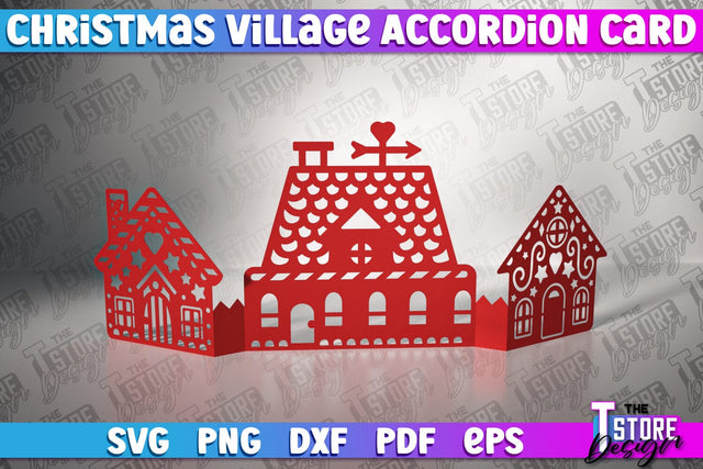 Christmas Village Accordion Card | Christmas Houses | Christmas Decoration | Gift Design | SVG File SVG The T Store Design 