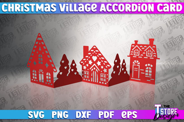 Christmas Village Accordion Card | Christmas Houses | Christmas Decoration | Gift Design | SVG File SVG The T Store Design 