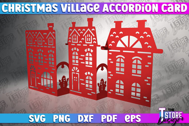 Christmas Village Accordion Card | Christmas Houses | Christmas Decoration | Gift Design | SVG File SVG The T Store Design 