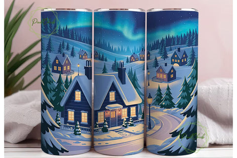 Christmas Village Glow 20oz Tumbler Wrap Sublimation PixelChick 