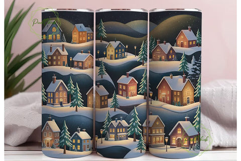 Christmas Village Glow 20oz Tumbler Wrap Sublimation PixelChick 